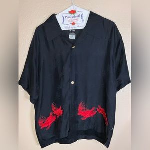 Bc Ethic Mens Smooth Custom Fit Button Down Silk Shirt Black Embroidered